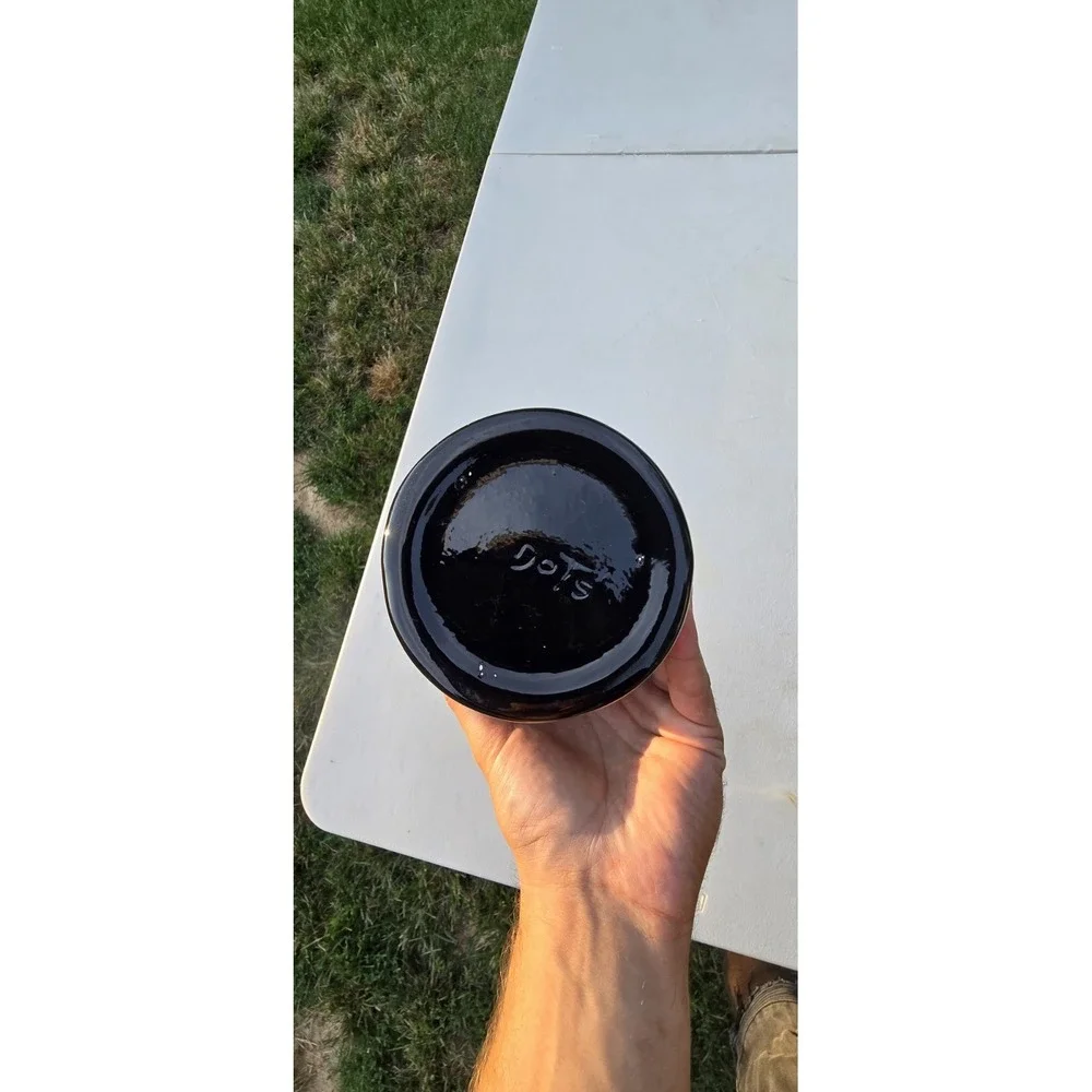 glossy black ceramic vase W/ hand-painted purple floral design & flared rim